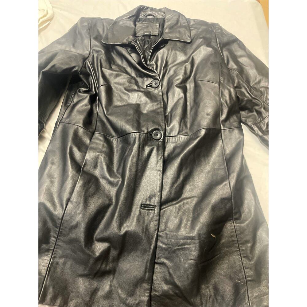 Kathy Ireland Womens Genuine Leather Car Coat Medium Black Button Quilted Lined